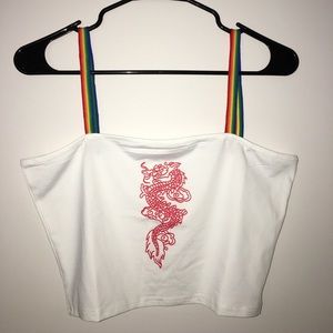 White crop top with rainbow straps